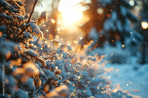 Beautiful winter landscape in the rays of the rising sun