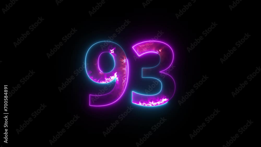 Neon number 93 with alpha channel, number ninety three Neon number 93 with alpha channel, number ninety three