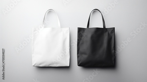 White Black Tote Bags Mockup on Grey Background 