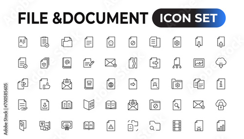 Set of file and document Icons. Simple line art style icons pack. Vector illustration.
