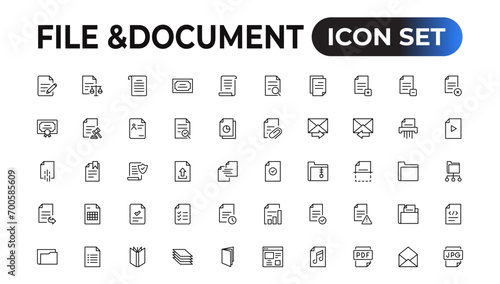 Set of file and document Icons. Simple line art style icons pack. Vector illustration.