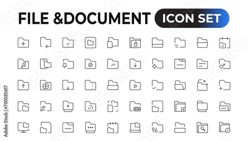 Set of file and document Icons. Simple line art style icons pack. Vector illustration.