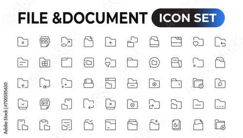 Set of file and document Icons. Simple line art style icons pack. Vector illustration.