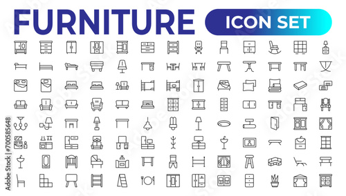 Furniture black icons Vector set. Furniture illustration symbol collection flat Set of thin line web icon set, simple outline icons collection, Pixel Perfect icons, Simple vector illustration.