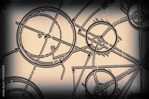 A 3D technical drawing with circles and dimension lines in closeup