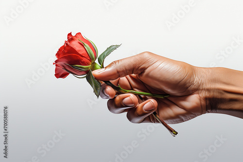 Hyper-Realistic Boy's Hand Holding a Red Rose"