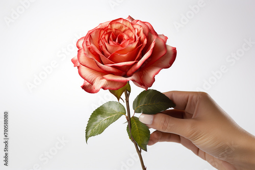 Hyper-Realistic Boy's Hand Holding a Red Rose"