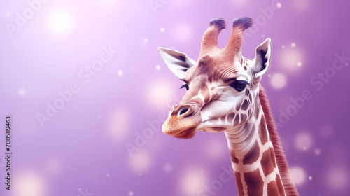 Girafa isolado em um fundo roxo, lilás e lavanda  com luzes desfocadas - Fundo de tela  © vitor
