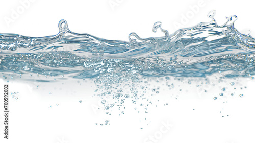 Water wave with splashes and bubbles. Macro section. Transparent. Isolated. Semi-transparent. Suggested use over dark/black backgrouds. Space for copy / text. photo