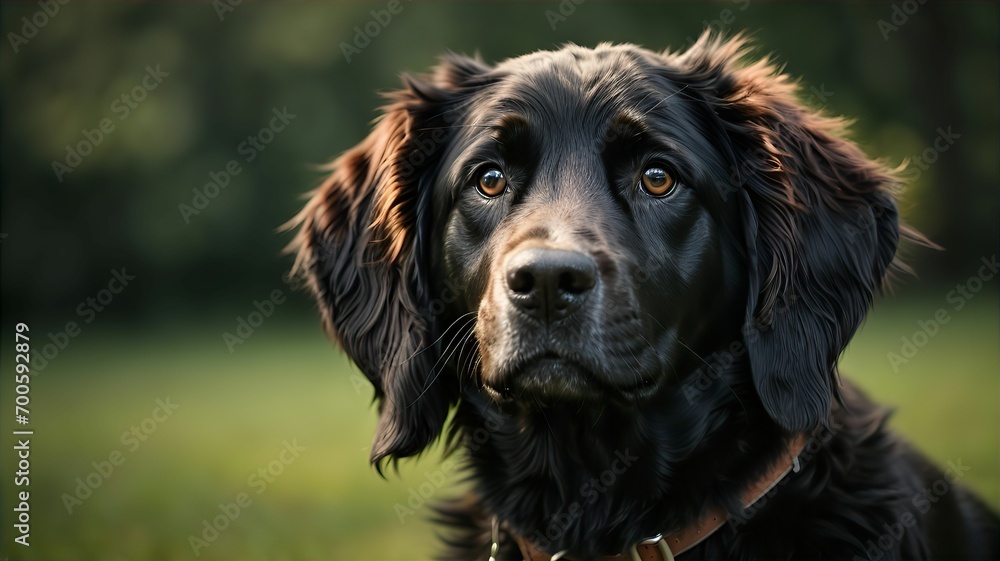 FlatCoated Retriever Dog,portrait of a dog ,Close-up portrait photography of Dog,Portrait of a little pet,cute brown dog at home,Portrait of a pet.