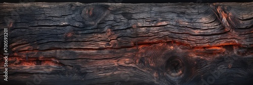 burnt dark wood texture background, burned hardwood surface for banner design photo