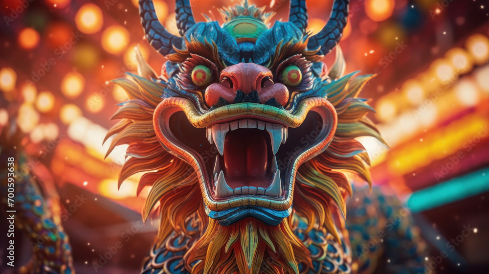 Fototapeta premium Chinese dragon as a character for the dragon dance at the Chinese New Year festival. Celebration.