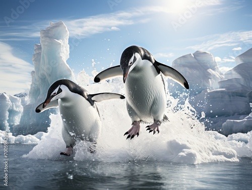 Beautiful penguins on the ice rocks