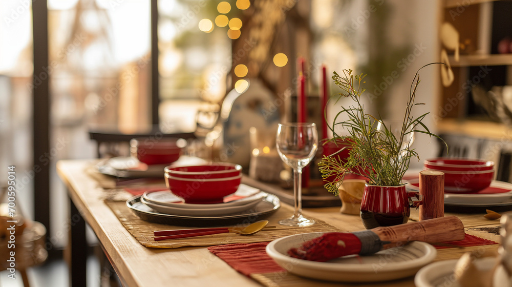 Lunar New Year table setting - generative AI Lunar New Year table setting - generative AI