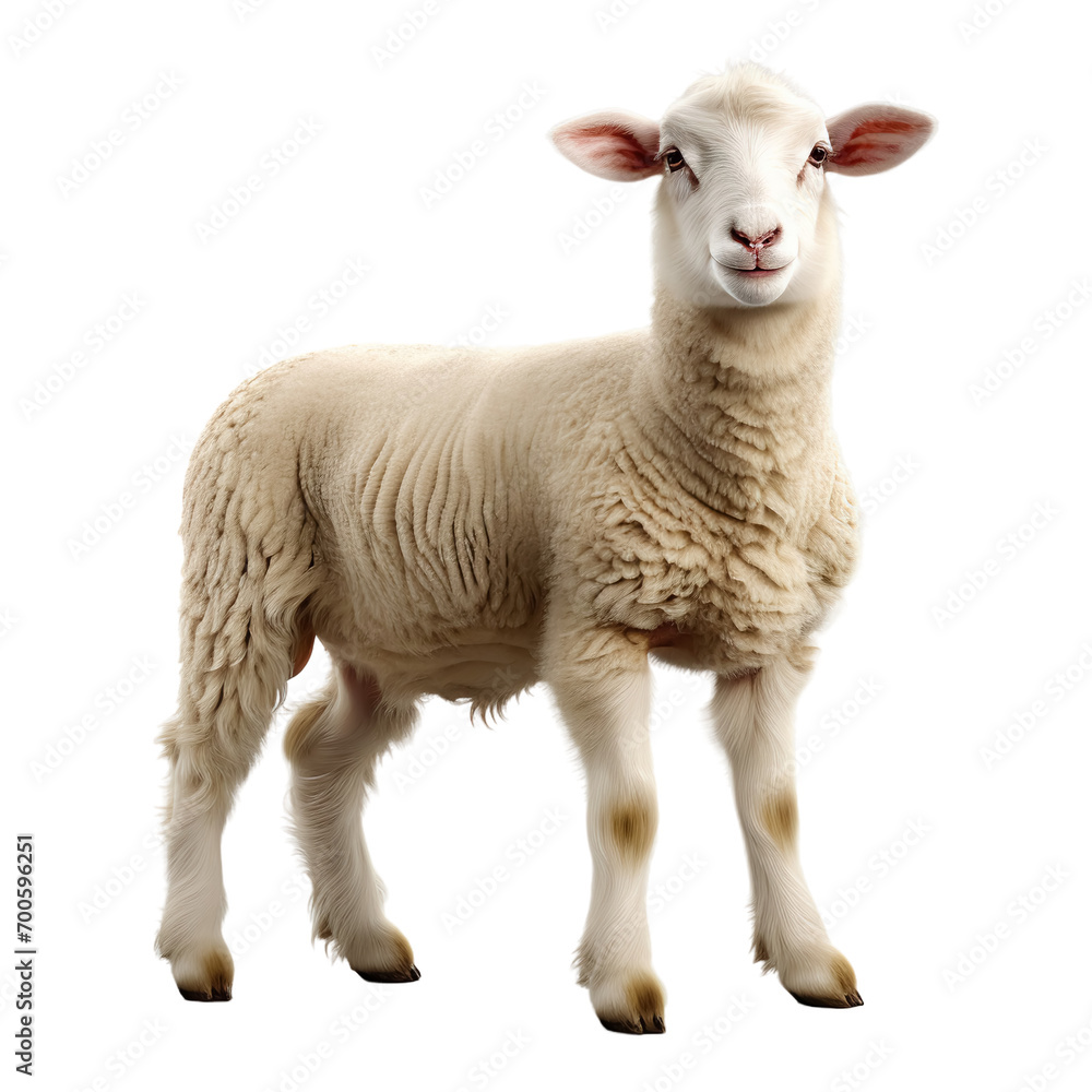 Fototapeta premium Sheep standing, isolated on transparent or white background