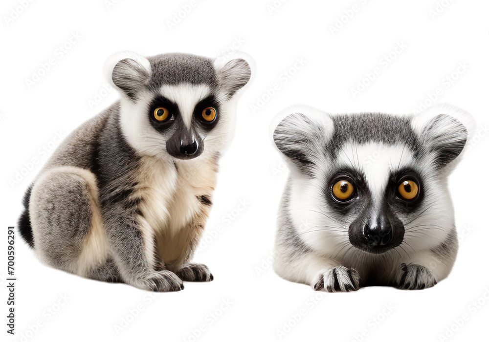 Set of Lemur animal, isolated on transparent or white background Set of Lemur animal, isolated on transparent or white background
