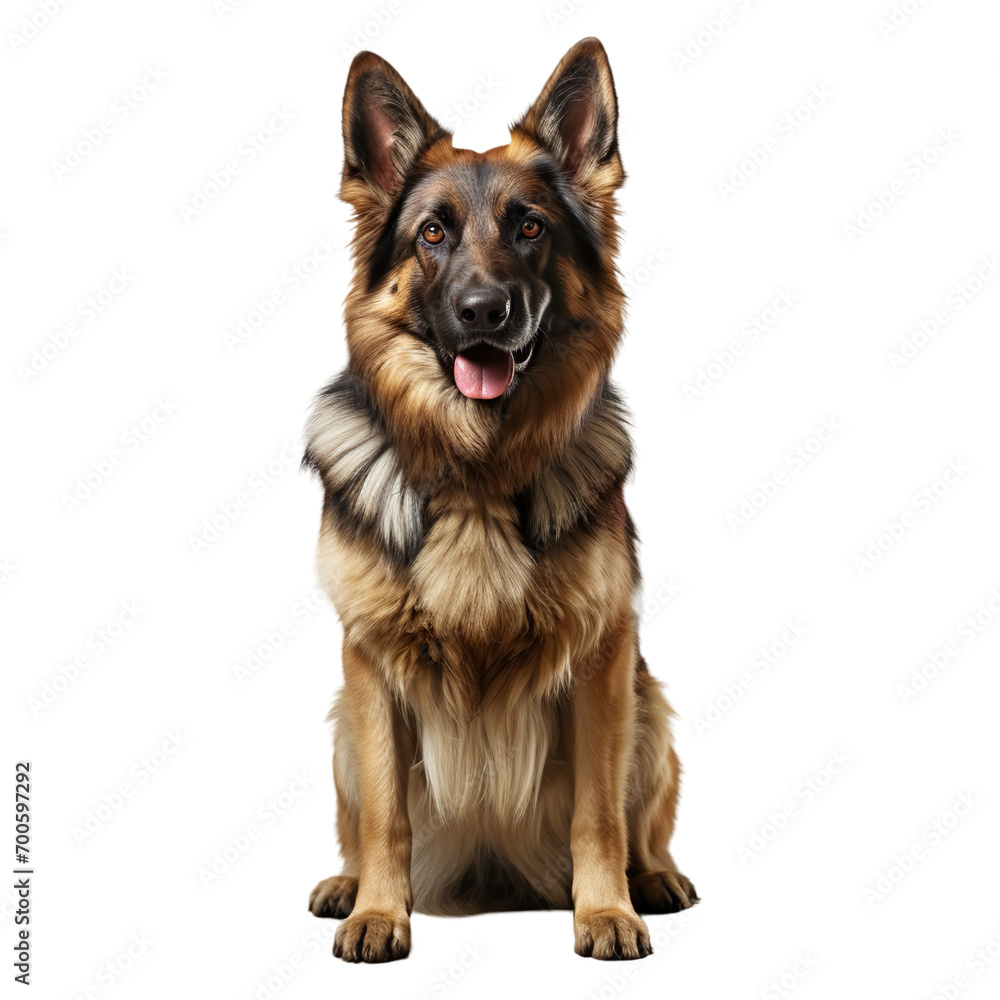 Portrait of German Shepherd dog sitting, isolated on transparent of white background