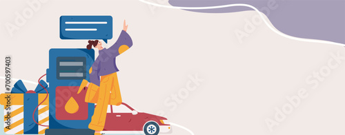Vector Internet operation hand-drawn illustration of people getting discounts for refueling their cars
