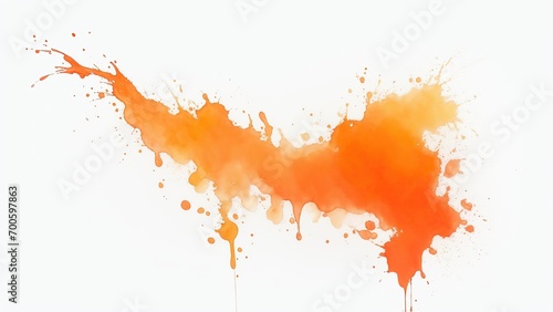Orange watercolor paint splashes texture on white background