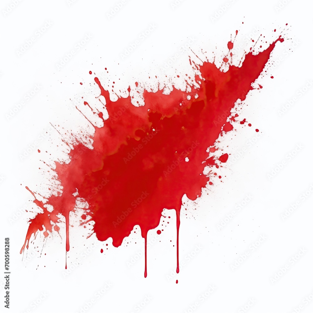 Red watercolor paint splashes texture on white background