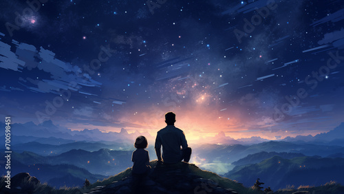 Stargazing Together - Father and Daughter