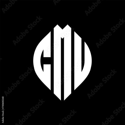 CMU circle letter logo design with circle and ellipse shape. CMU ellipse letters with typographic style. The three initials form a circle logo. CMU Circle Emblem Abstract Monogram Letter Mark Vector.