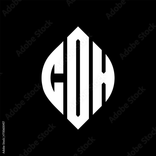 COX circle letter logo design with circle and ellipse shape. COX ellipse letters with typographic style. The three initials form a circle logo. COX Circle Emblem Abstract Monogram Letter Mark Vector.