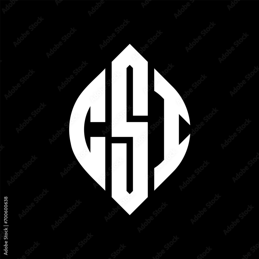 Obraz premium CSI circle letter logo design with circle and ellipse shape. CSI ellipse letters with typographic style. The three initials form a circle logo. CSI Circle Emblem Abstract Monogram Letter Mark Vector.