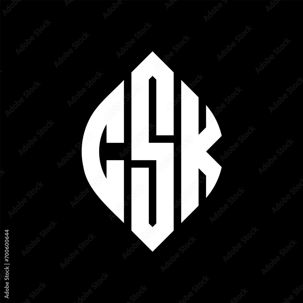 Obraz premium CSK circle letter logo design with circle and ellipse shape. CSK ellipse letters with typographic style. The three initials form a circle logo. CSK Circle Emblem Abstract Monogram Letter Mark Vector.