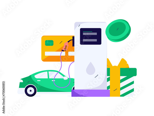 Vector Internet operation hand-drawn illustration of people getting discounts for refueling their cars
