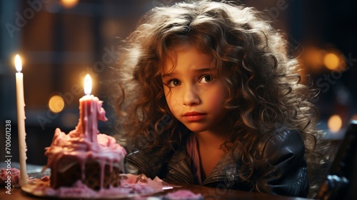 Child with candles and chocolate cake