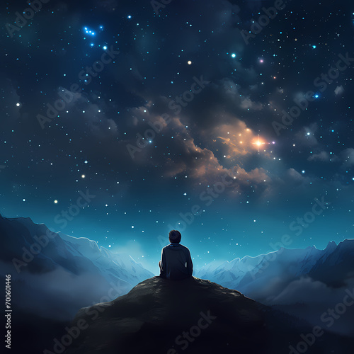 A thoughtful person gazing at the stars.