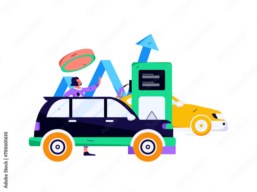 Naklejka premium Vector Internet operation hand-drawn illustration of people getting discounts for refueling their cars 