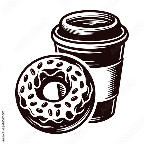 donut and takeaway coffee vector vintage sketch