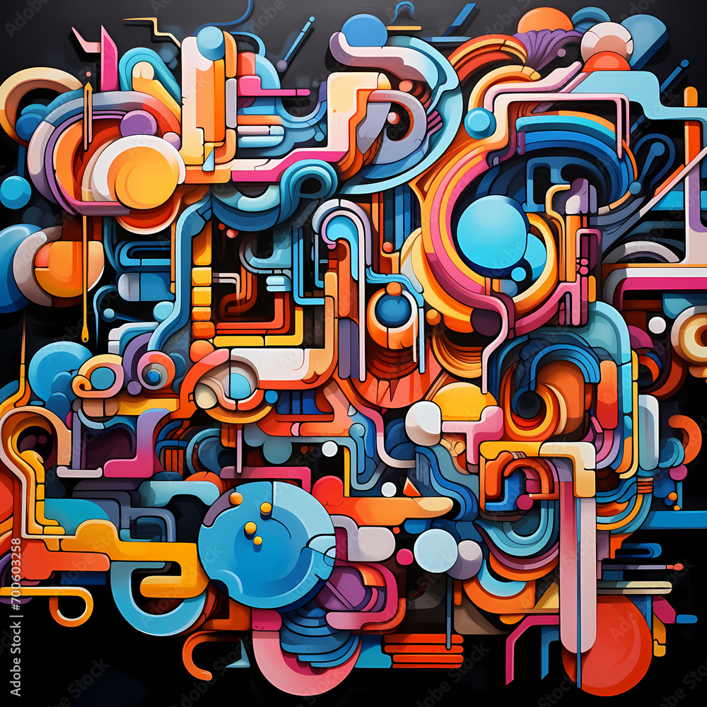 Abstract patterns created with colorful graffiti.