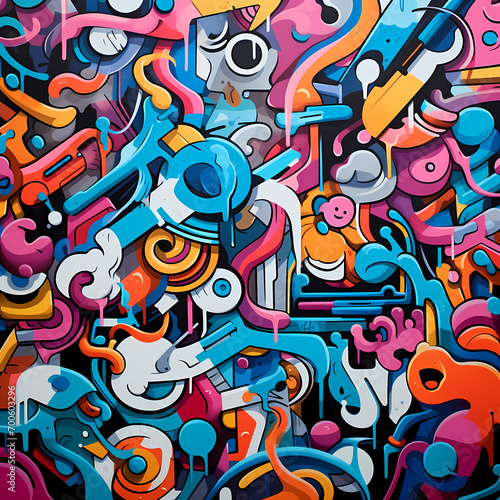 Abstract patterns created with colorful graffiti.