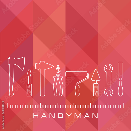 Professional handyman services. Vector banner template with tools and text space on polygonal Viva Magenta background.  Set of repair tools for your web site design, app, UI. EPS10. photo