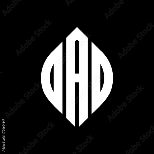 DAO circle letter logo design with circle and ellipse shape. DAO ellipse letters with typographic style. The three initials form a circle logo. DAO circle emblem abstract monogram letter mark vector.