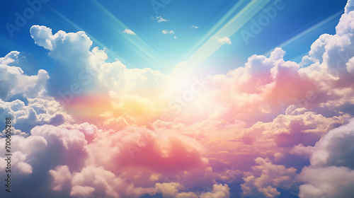 Colorful background of clouds with sunshine. A Spectrum of multi colored background aligned.  