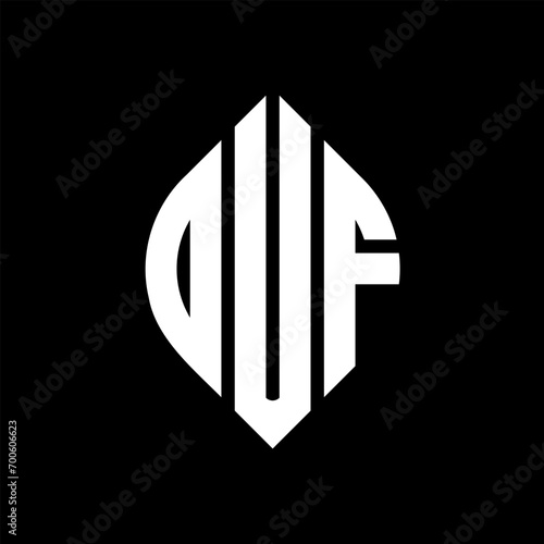 DUF circle letter logo design with circle and ellipse shape. DUF ellipse letters with typographic style. The three initials form a circle logo. DUF circle emblem abstract monogram letter mark vector.