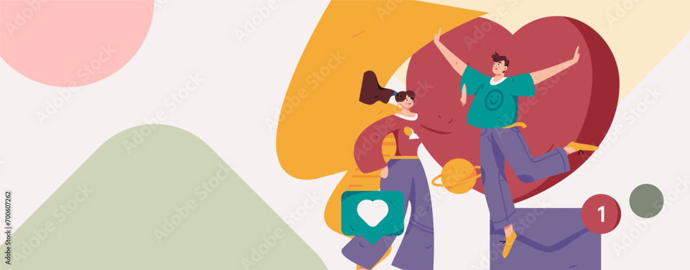 Fototapeta premium Happy Valentine's Day flat character vector concept business hand drawn illustration 