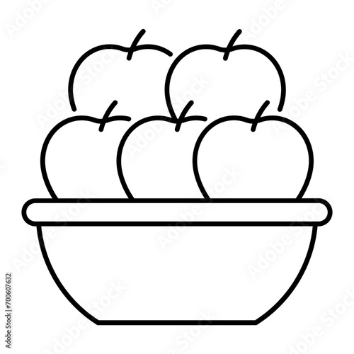 Basket Different Types Apples for Thanksgiving Day Concept Vector line icon Design, Harvest festival Symbol, Secular holiday Sign, Religious and cultural traditions Stock Illustration