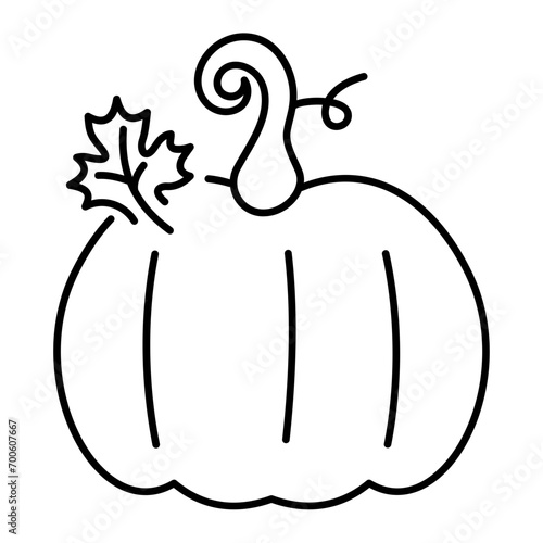 Yellow big Pumpkin for Thanksgiving Day Concept Vector line icon Design, Harvest festival Symbol, Secular holiday Sign, Religious and cultural traditions Stock Illustration