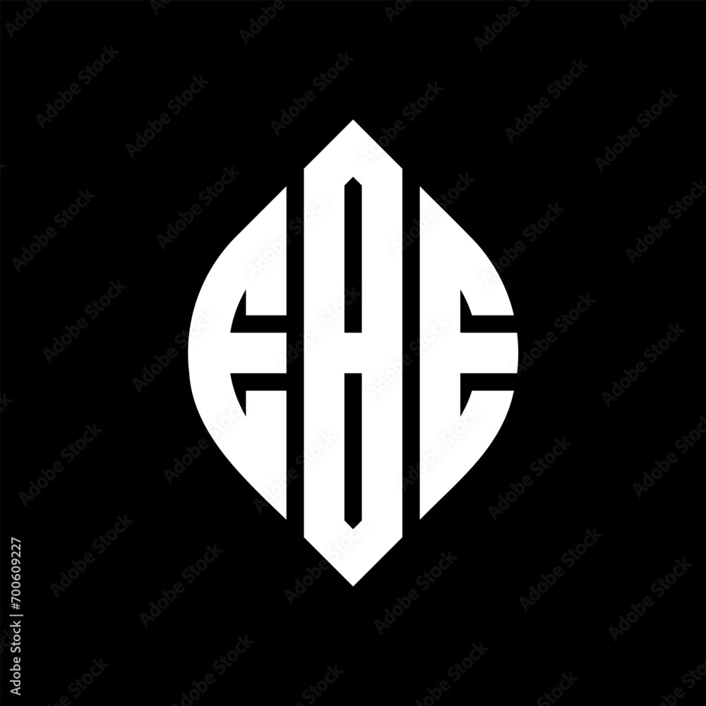 Obraz premium EBE circle letter logo design with circle and ellipse shape. EBE ellipse letters with typographic style. The three initials form a circle logo. EBE Circle Emblem Abstract Monogram Letter Mark Vector.