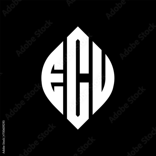 ECU circle letter logo design with circle and ellipse shape. ECU ellipse letters with typographic style. The three initials form a circle logo. ECU Circle Emblem Abstract Monogram Letter Mark Vector.