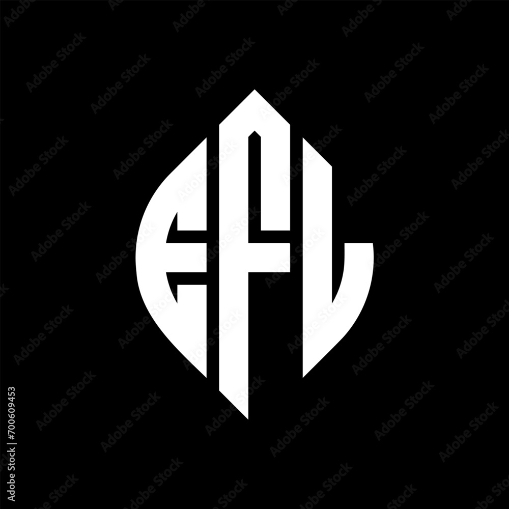 Obraz premium EFL circle letter logo design with circle and ellipse shape. EFL ellipse letters with typographic style. The three initials form a circle logo. EFL Circle Emblem Abstract Monogram Letter Mark Vector.