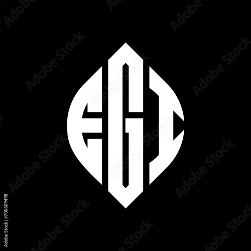 EGI circle letter logo design with circle and ellipse shape. EGI ellipse letters with typographic style. The three initials form a circle logo. EGI Circle Emblem Abstract Monogram Letter Mark Vector.
