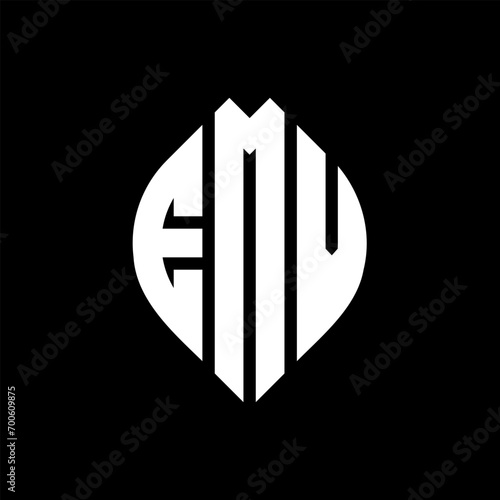 EMV circle letter logo design with circle and ellipse shape. EMV ellipse letters with typographic style. The three initials form a circle logo. EMV Circle Emblem Abstract Monogram Letter Mark Vector.