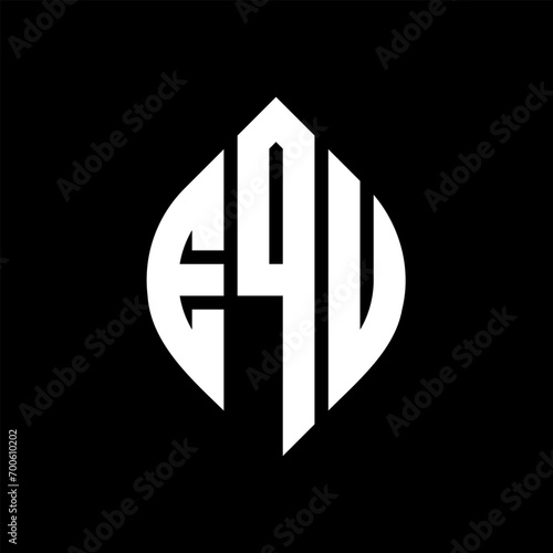EQU circle letter logo design with circle and ellipse shape. EQU ellipse letters with typographic style. The three initials form a circle logo. EQU Circle Emblem Abstract Monogram Letter Mark Vector.