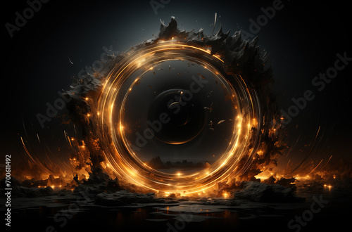 Magical fire portal in the shape of a circle. Magical lights. Fantasy gate illustration. A gateway to another realm.